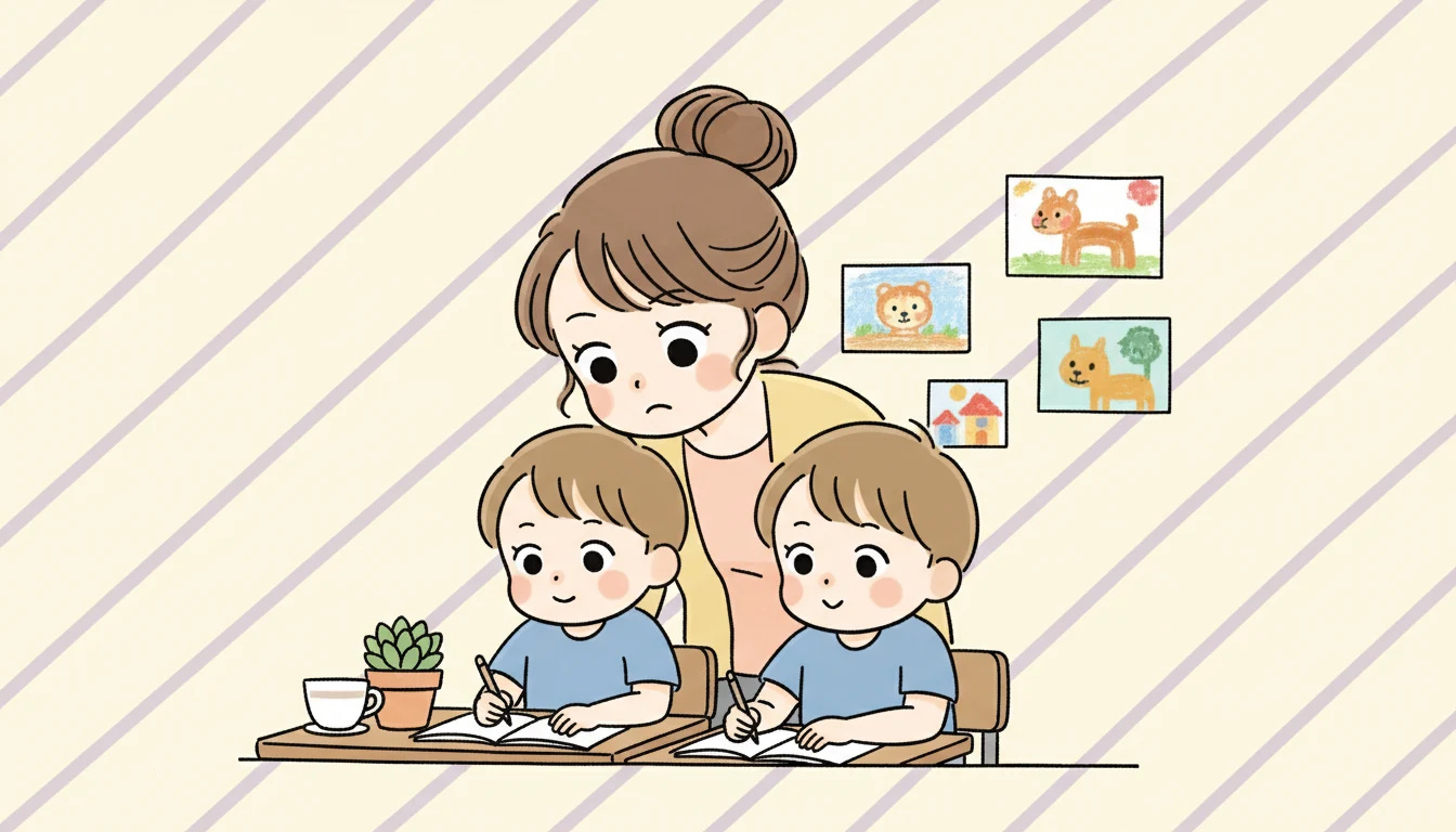 ケース4:家庭の事情による早期退会の内容を表すコミックエッセイ風イラスト
