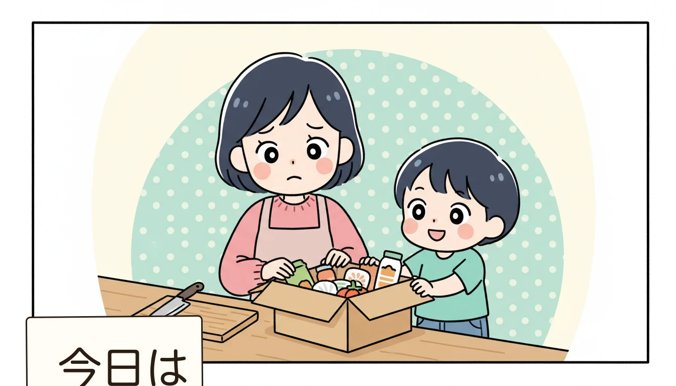 お弁当問題を解決する5つの時短テクニックの内容を表すコミックエッセイ風イラスト