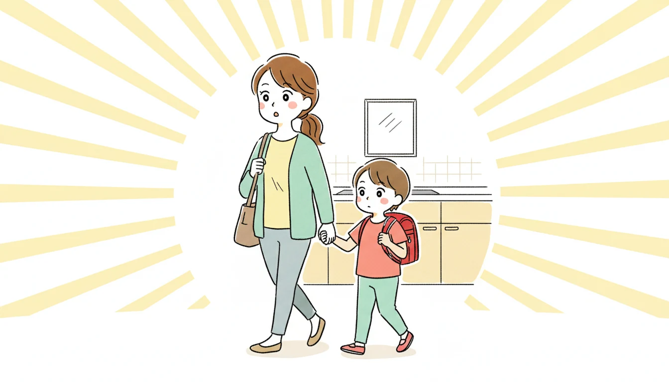 長期休暇の学童送迎、「毎朝の送り」が最大の壁の内容を表すコミックエッセイ風イラスト
