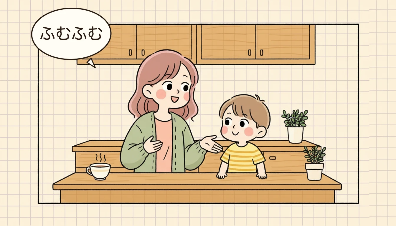 【ストーリー3】「もう大きいから」と言い出した高橋家のケースの内容を表すコミックエッセイ風イラスト