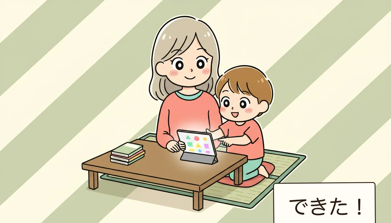 我が家の英語デビュー、お金の話を正直にの内容を表すコミックエッセイ風イラスト