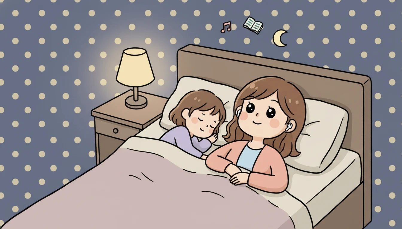 Audibleが寝かしつけにハマる3つの理由の内容を表すコミックエッセイ風イラスト