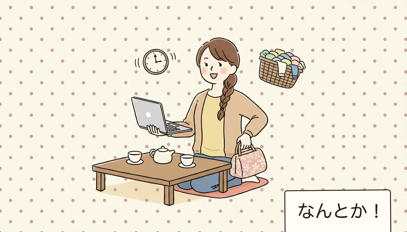 フルタイム勤務と学童の両立はできるの?の内容を表すコミックエッセイ風イラスト