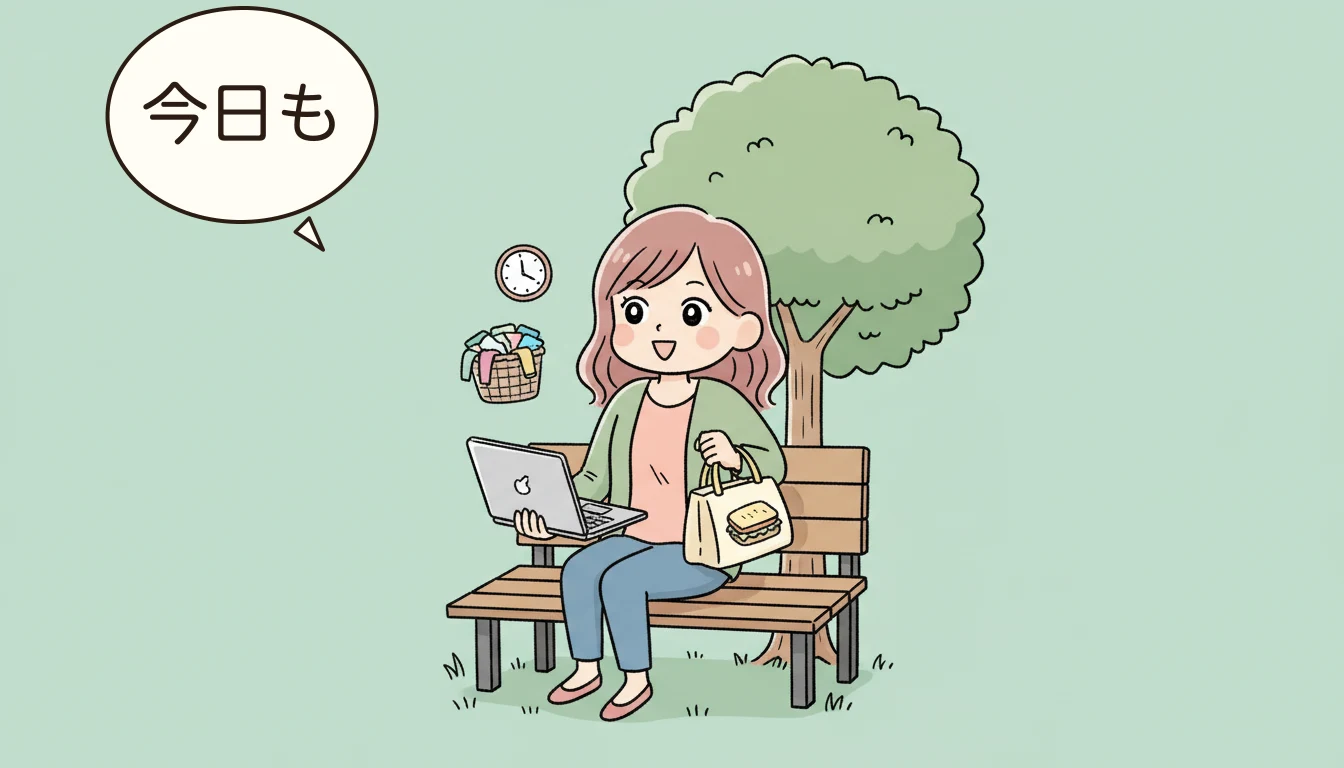 パート勤務ならではの学童活用法の内容を表すコミックエッセイ風イラスト