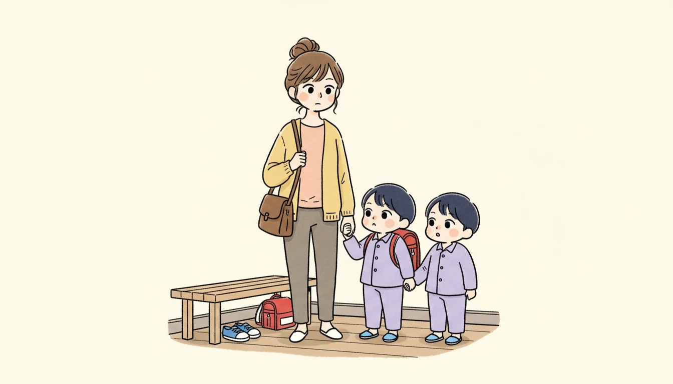 学童のお迎えに間に合わない場合の5つの解決策の内容を表すコミックエッセイ風イラスト