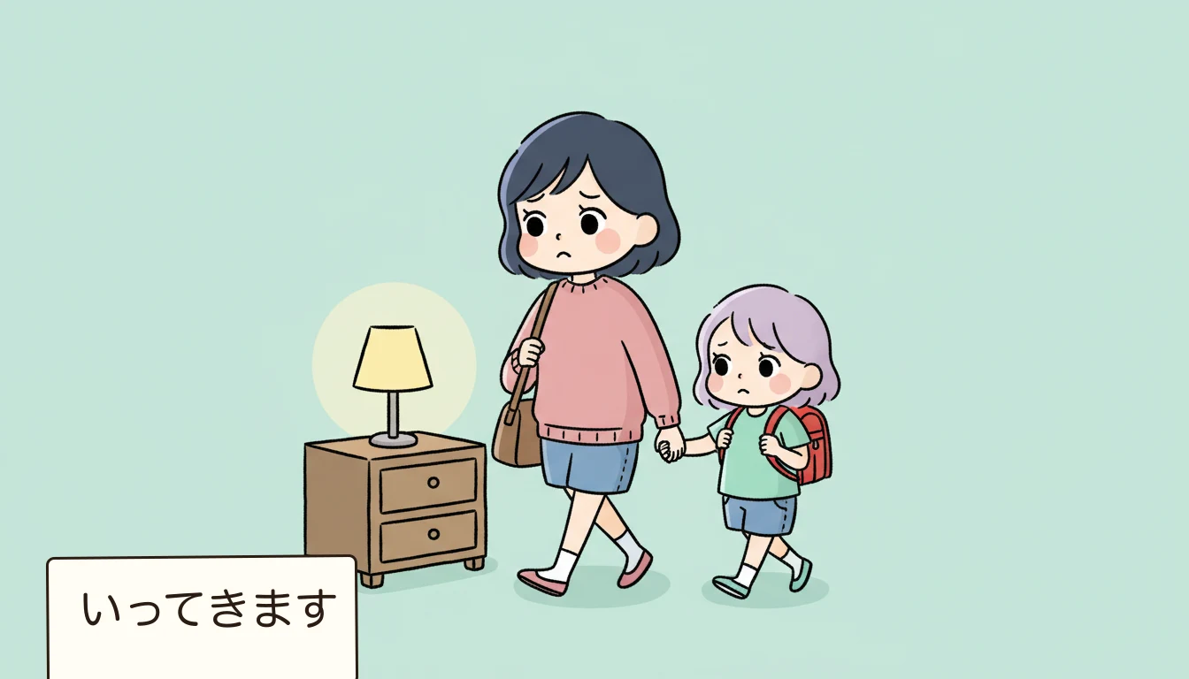 お迎え問題を解決するための3つのステップの内容を表すコミックエッセイ風イラスト