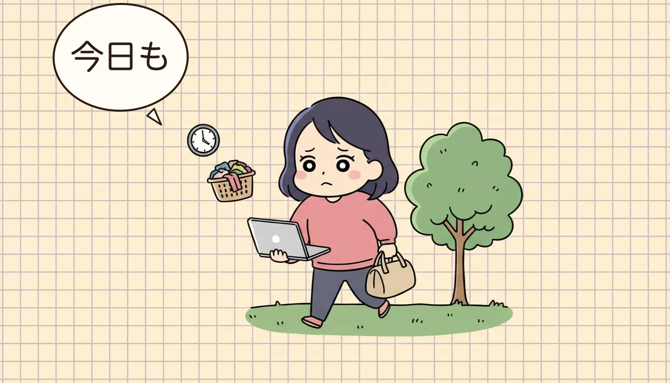 在宅勤務ならではの学童活用のメリットは?の内容を表すコミックエッセイ風イラスト