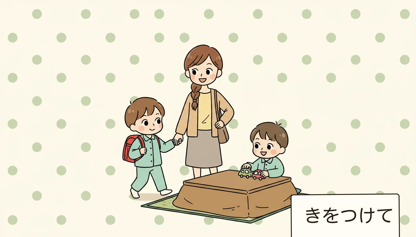 お迎え問題をどう解決する?の内容を表すコミックエッセイ風イラスト