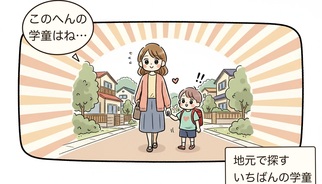 品川区すまいるスクール徹底解説|他区との違いと注意点【2026年最新】の地域を歩く親子のコミックエッセイ風イラスト